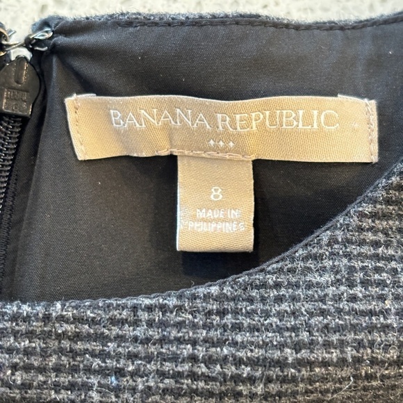 Banana Republic Sheath Dress Jumper Belted Pockets Wool Tweed Size 8 Black Gray - Picture 12 of 14